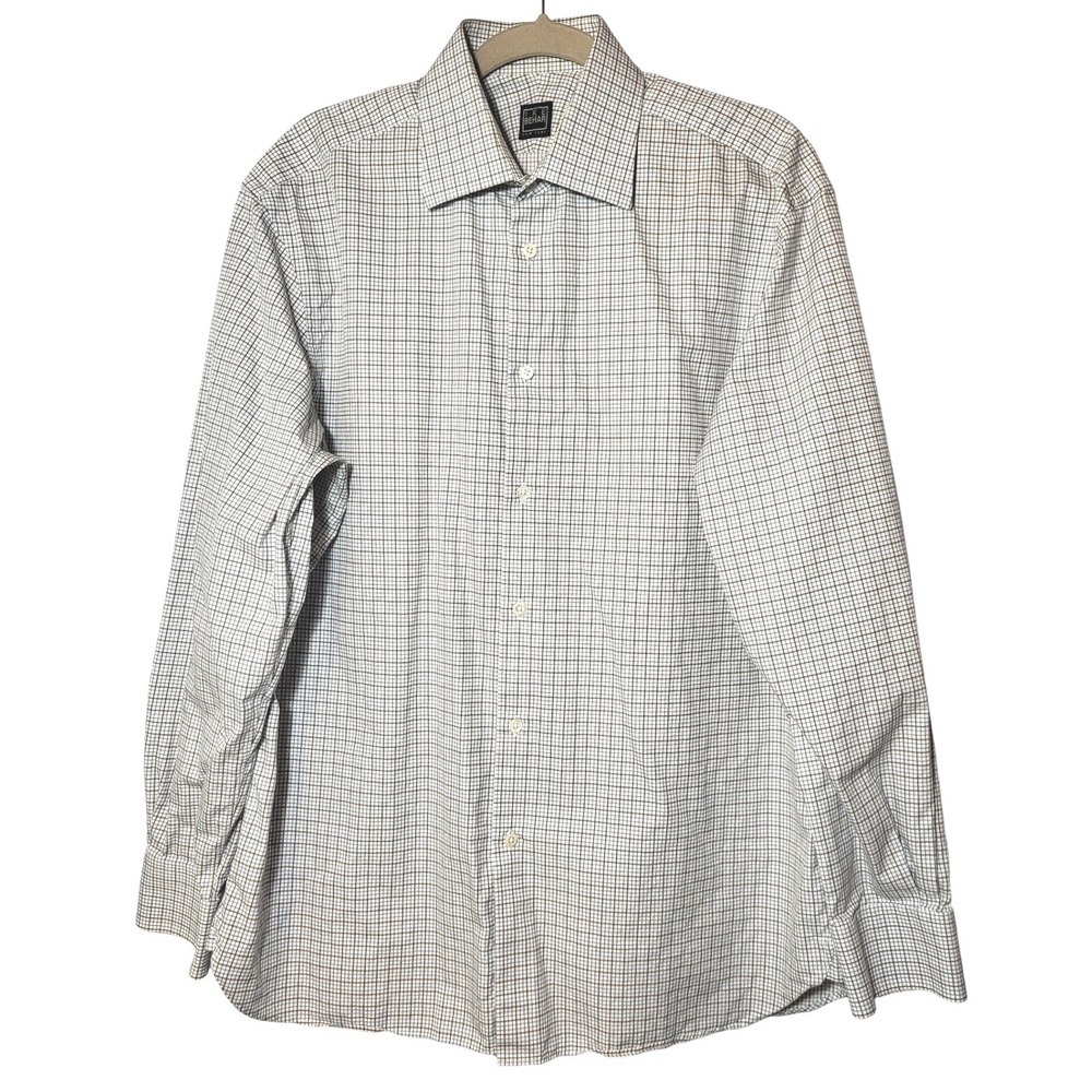 Ike Behar New York Mens 16 34/35‎ Cotton Tattersall White Check Dress Shirt
